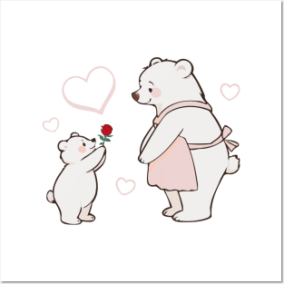 Bear Baby Gifting a Rose to Mom Posters and Art